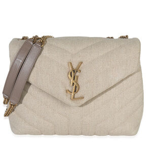 Saint Laurent Beige Linen Chevron Small Loulou Chain Bag